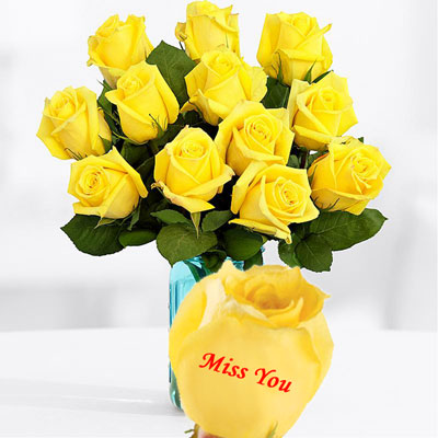 "Talking Roses (Print on Rose) (12 Yellow Rose) Miss you - Click here to View more details about this Product